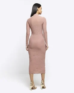 River Island mesh long sleeve bodycon midi dress< Dresses