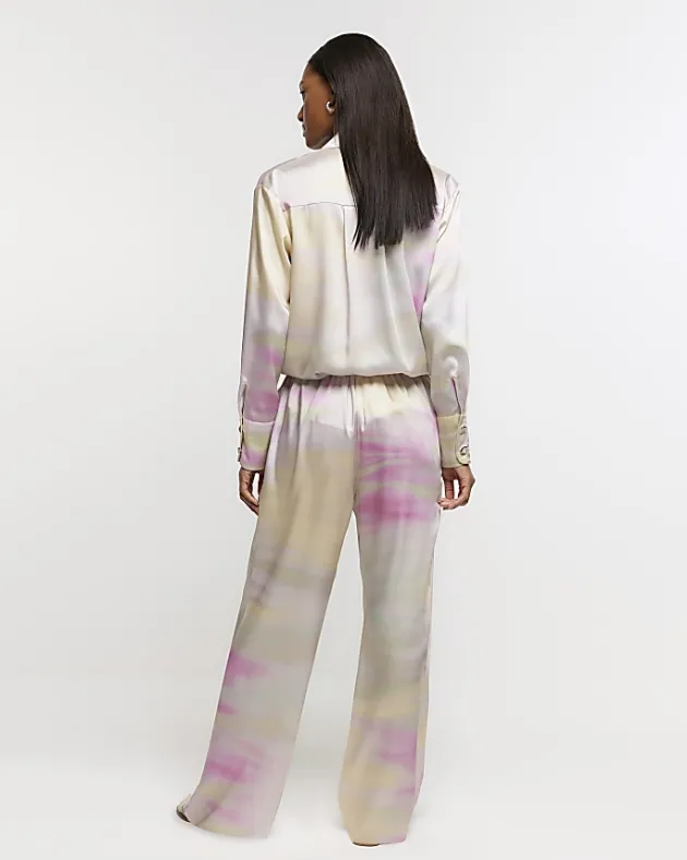 River Island Pink satin ombre wide leg trousers< Trousers