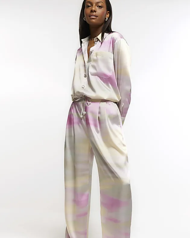 River Island Pink satin ombre wide leg trousers< Trousers