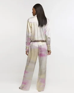 River Island Pink satin ombre wide leg trousers< Trousers