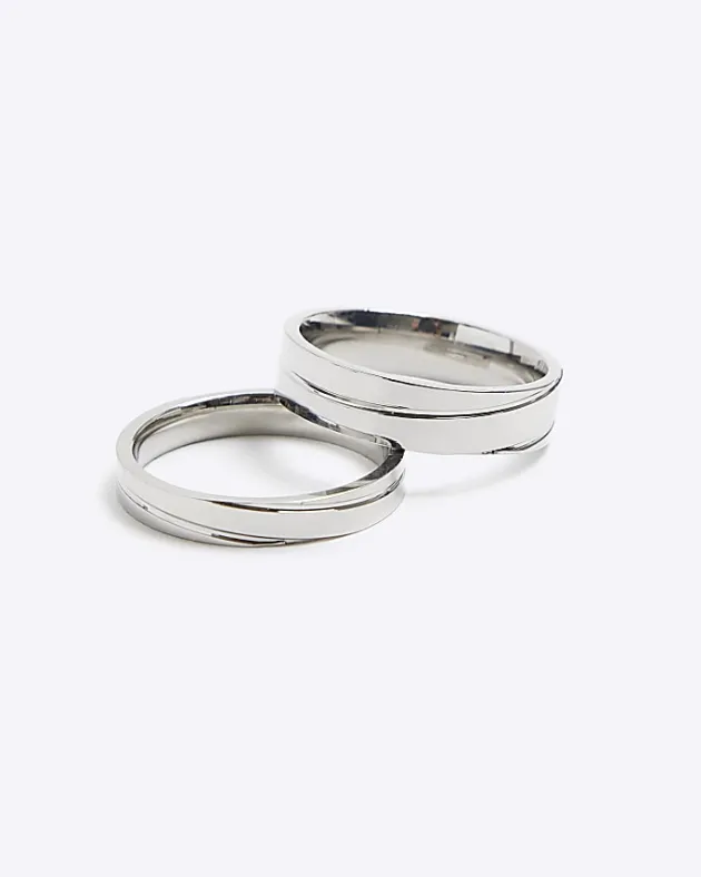 River Island 2PK Silver Stainless Steel colour rings< Jewellery & Watches
