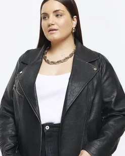 River Island Plus faux leather biker jacket< Plus