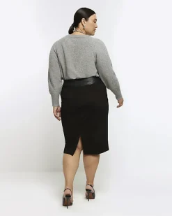 River Island Plus faux leather midi skirt< Plus