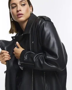 River Island Plus faux leather oversized jacket< Plus