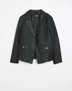 River Island Plus faux leather quilted blazer< Plus