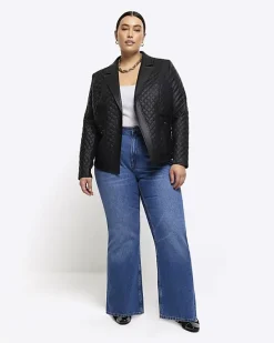 River Island Plus faux leather quilted blazer< Plus