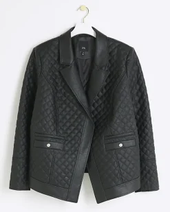 River Island Plus faux leather quilted blazer< Plus