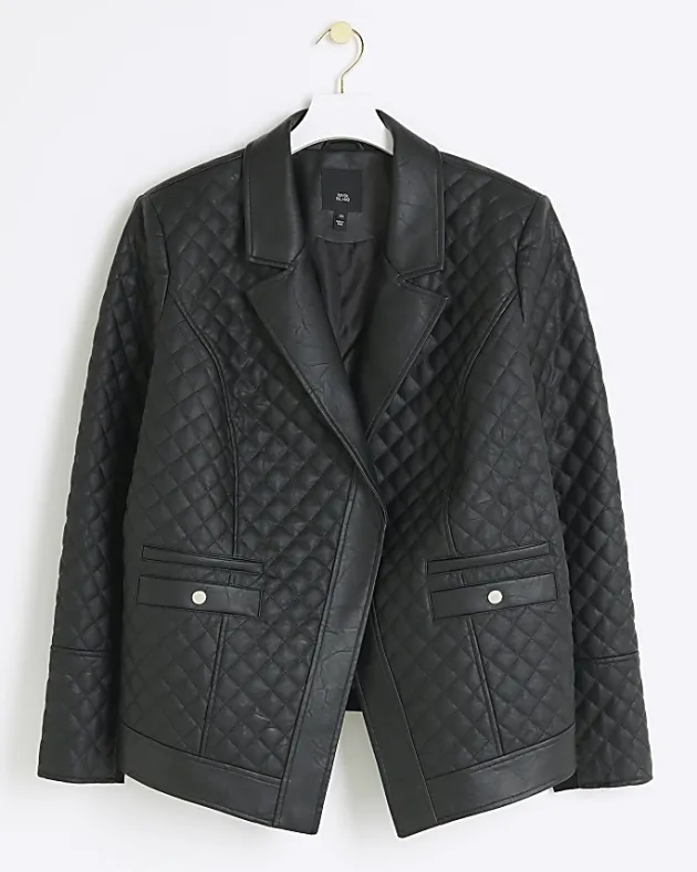 River Island Plus faux leather quilted blazer< Plus