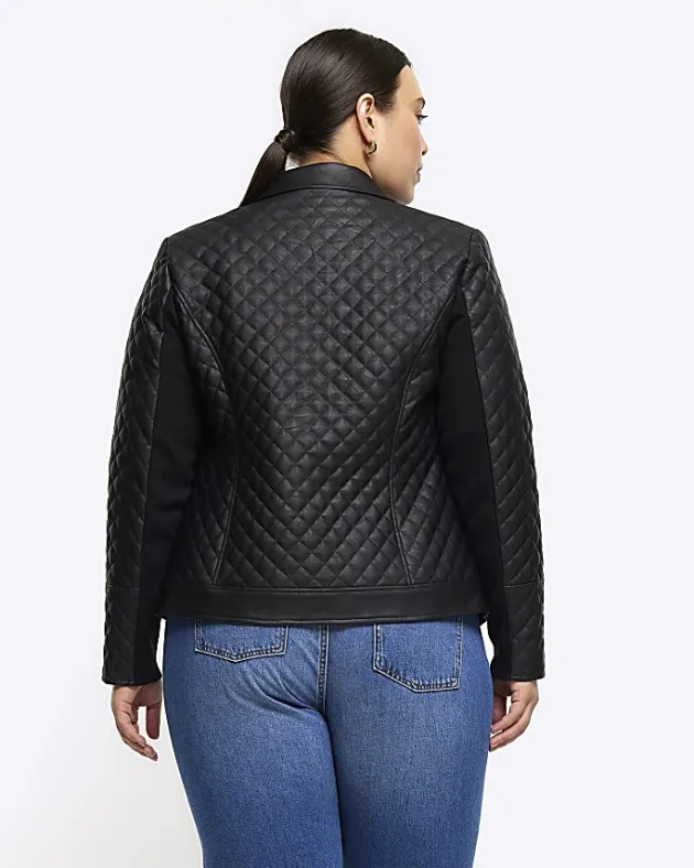 River Island Plus faux leather quilted blazer< Plus
