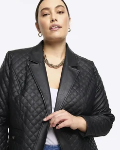 River Island Plus faux leather quilted blazer< Plus