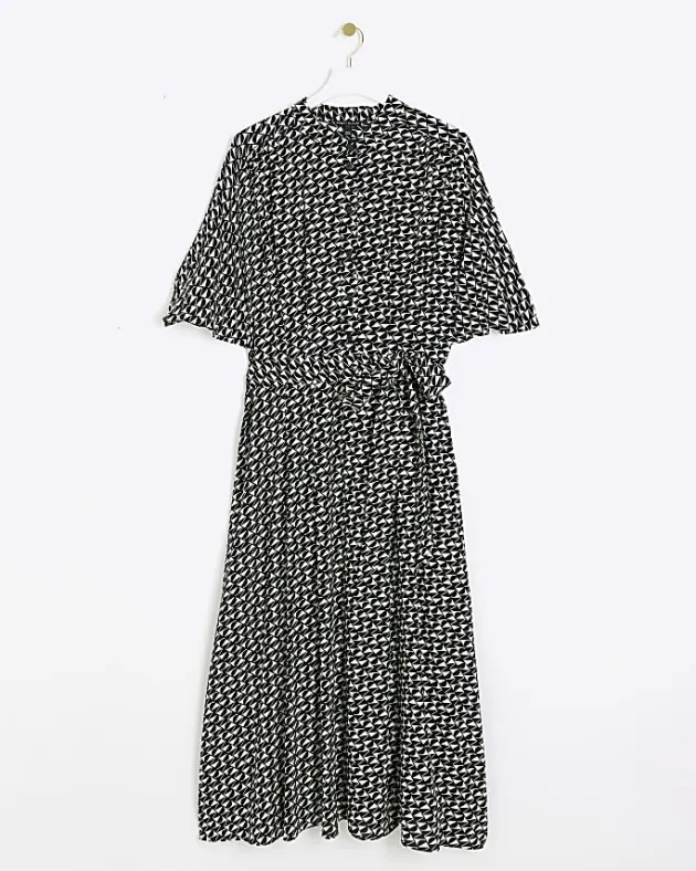 River Island Plus geometric belted midi shirt dress< Plus