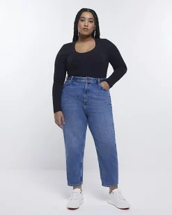 River Island Plus ribbed scoop neck long sleeve top< Plus