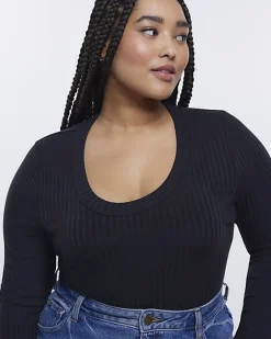 River Island Plus ribbed scoop neck long sleeve top< Plus