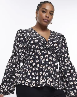 River Island Plus spot long sleeve blouse< Plus