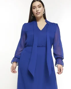 River Island Plus chiffon tie neck swing maxi dress< Plus