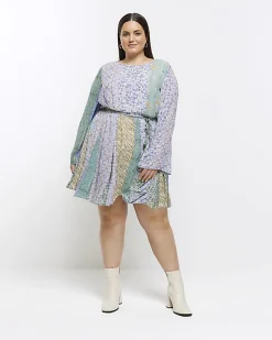 River Island Plus patchwork belted shift mini dress< Plus