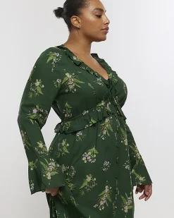 River Island Plus floral frill swing midi dress< Plus