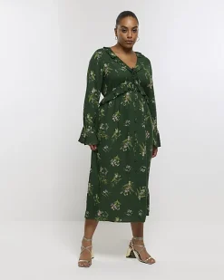 River Island Plus floral frill swing midi dress< Plus
