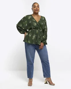 River Island Plus floral wrap blouse< Plus