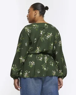 River Island Plus floral wrap blouse< Plus
