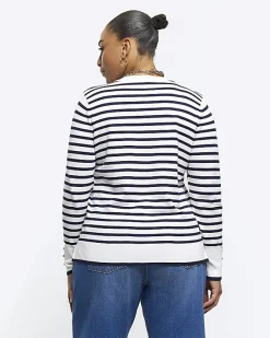 River Island Plus navy stripe knit top< Plus