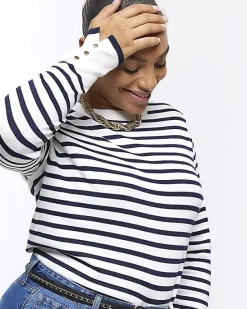 River Island Plus navy stripe knit top< Plus