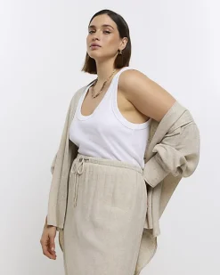 River Island Plus stone skirt with linen< Plus