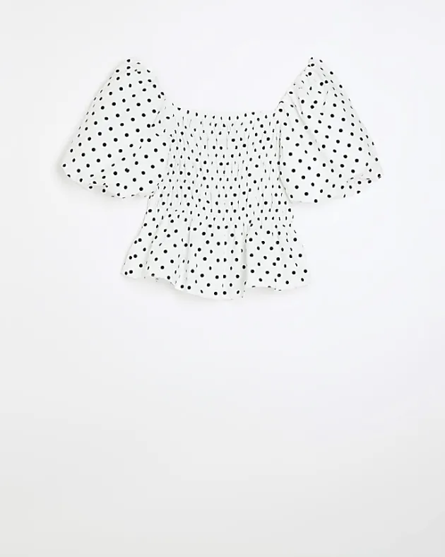 River Island Plus Polka Dot Shirred Bardot Top< Plus