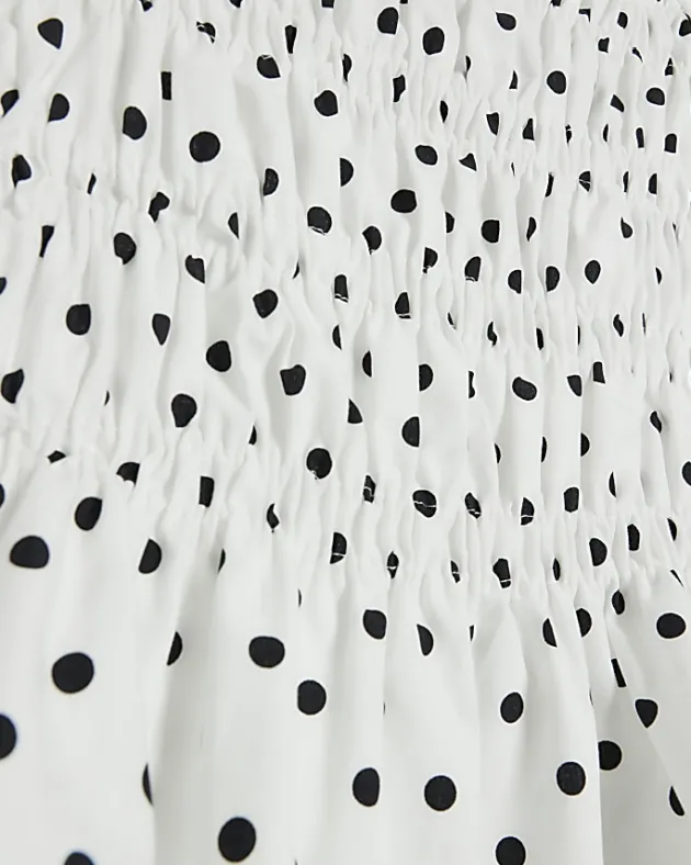 River Island Plus Polka Dot Shirred Bardot Top< Plus