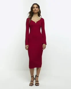 River Island rib long sleeve bodycon midi dress< Dresses