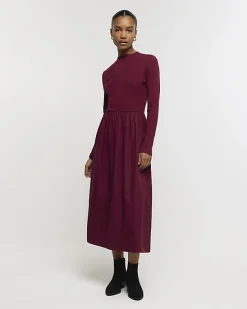 River Island rib long sleeve smock midi dress< Dresses