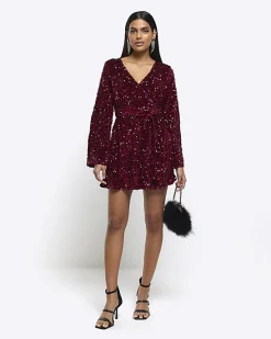River Island sequin tie waist shift mini dress< Dresses
