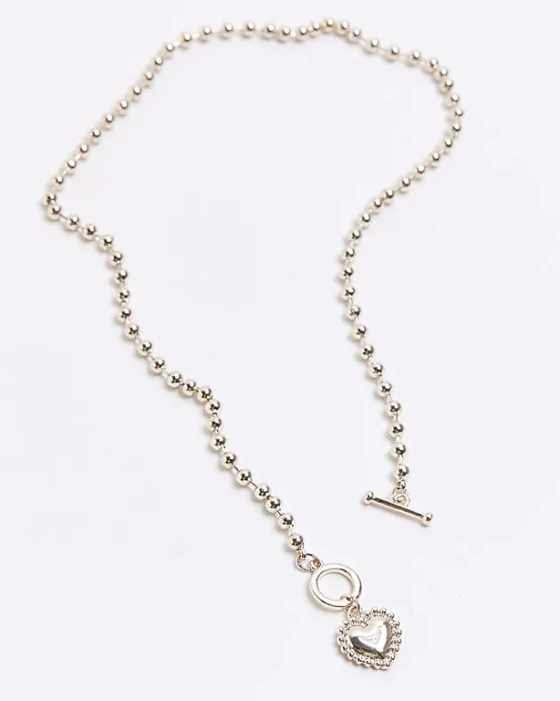 River Island Rose gold heart ball necklace< Jewellery