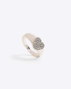 River Island Rose gold heart diamante ring< Jewellery