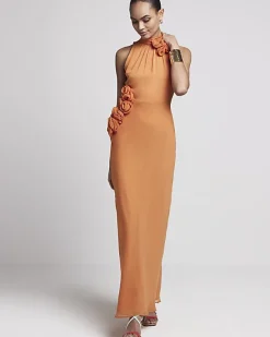 River Island Rust corsage high neck slip maxi dress< Dresses