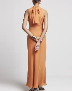 River Island Rust corsage high neck slip maxi dress< Dresses