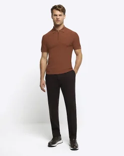 River Island Rust muscle fit knitted half zip polo< Polo Shirts