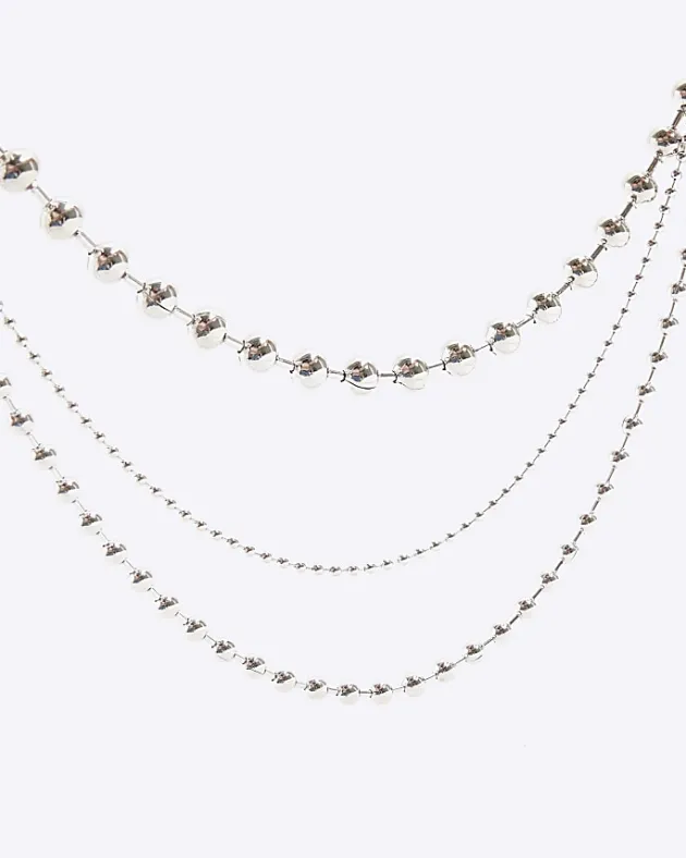 River Island Silver Ball Chain Multirow Necklace< Jewellery