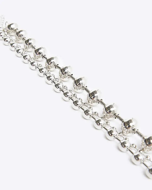 River Island Silver Ball Chain Multirow Necklace< Jewellery