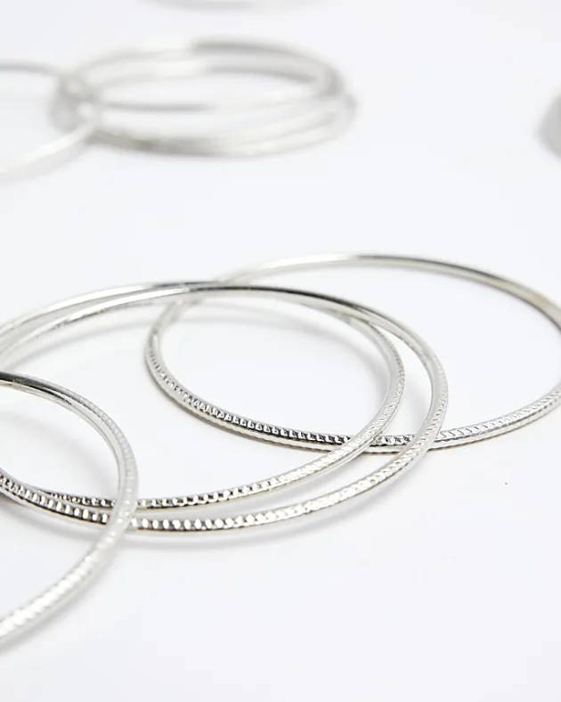 River Island Silver Bangle Stacking Bracelet Pack< Jewellery