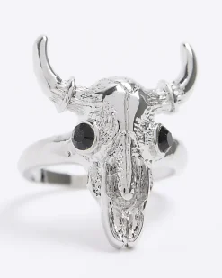 River Island Silver Bull Head Ring< Jewellery & Watches