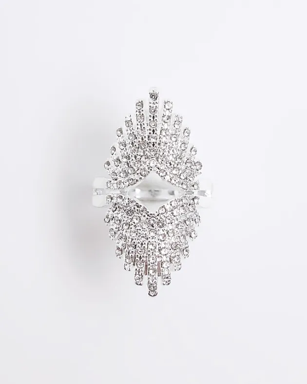River Island Silver Crystal Large Ring< Jewellery