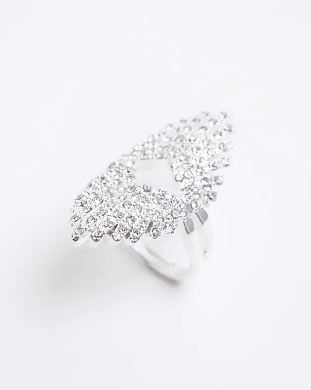 River Island Silver Crystal Large Ring< Jewellery