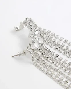 River Island Silver Diamante Drape Ear Climber< Jewellery