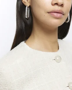 River Island Silver Diamante Hoop Earrings< Jewellery