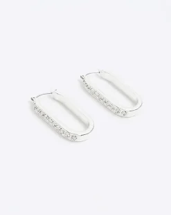 River Island Silver Diamante Hoop Earrings< Jewellery