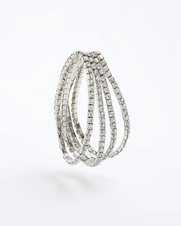 River Island Silver diamante stretch Bracelet Pack< Jewellery