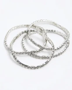 River Island Silver diamante stretch Bracelet Pack< Jewellery