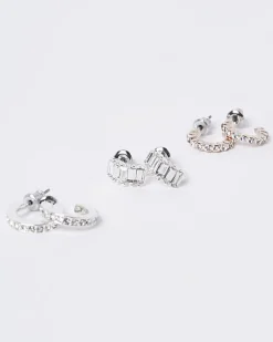 River Island Silver diamante stud and hoop earrings< Jewellery