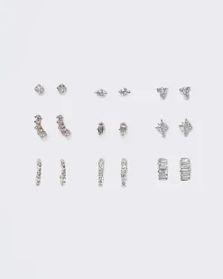 River Island Silver diamante stud and hoop earrings< Jewellery